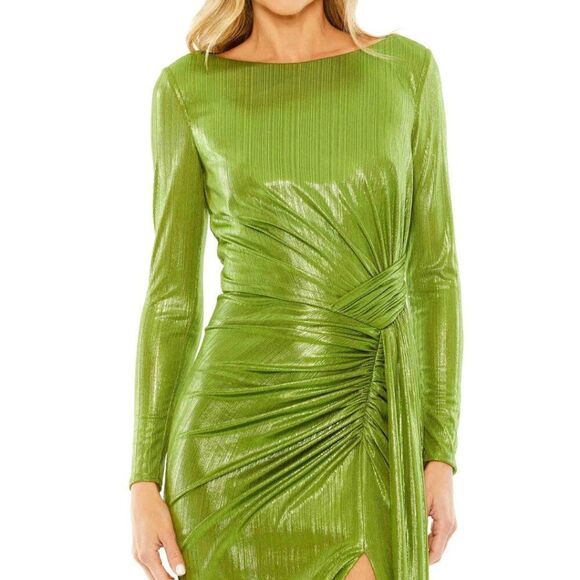 Mac Duggal 27165 Womens Size 6 Metallic Green Long Sleeve Maxi Dress Gown Formal - Picture 2 of 2